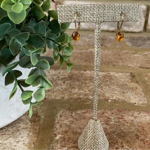 Vintage | Elegant Gold Tone and Amber Drop Earrings